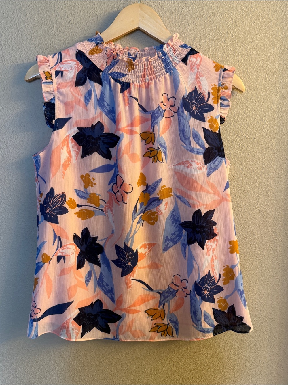 J Crew Floral Smocked Neck Ruffle Sleeveless Tank Top - Pink